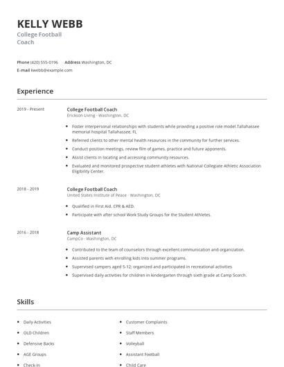 College Football Coach Resume
