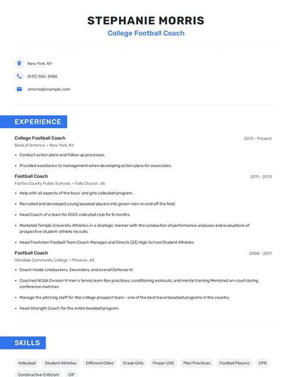 College Football Coach Resume