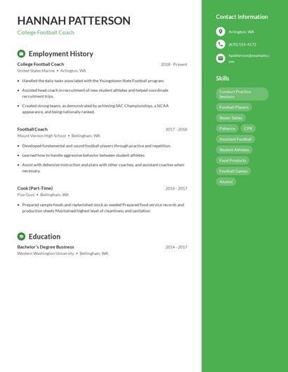 College Football Coach Resume