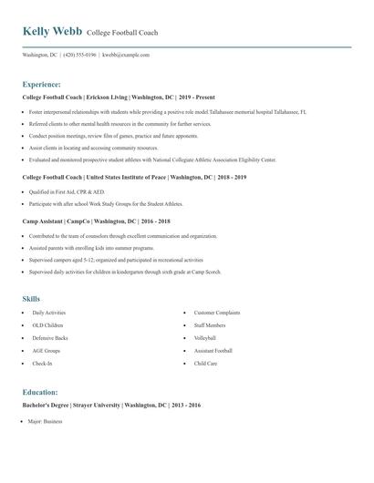 College Football Coach Resume