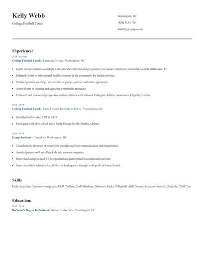 College Football Coach Resume