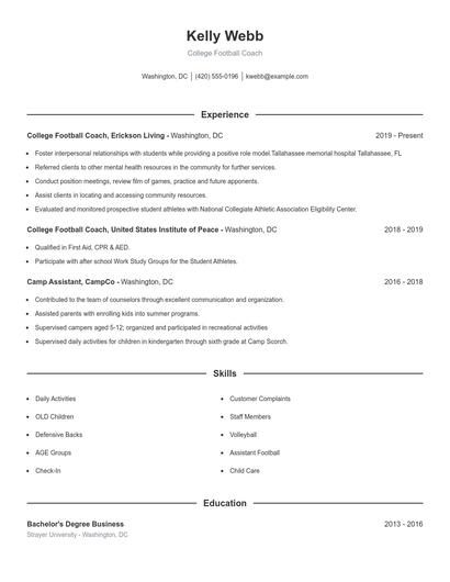 College Football Coach Resume