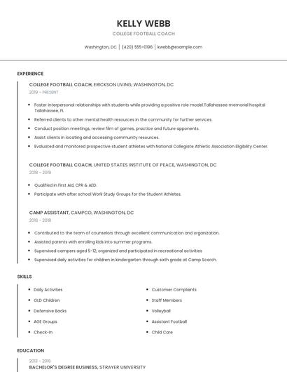 College Football Coach Resume