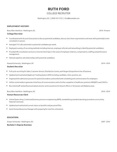 College Recruiter Resume