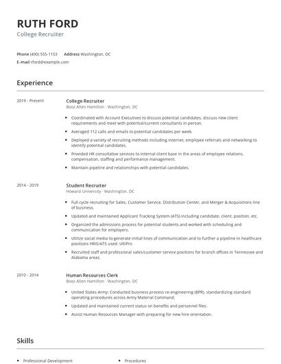 College Recruiter Resume