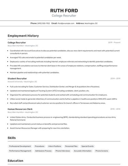 College Recruiter Resume