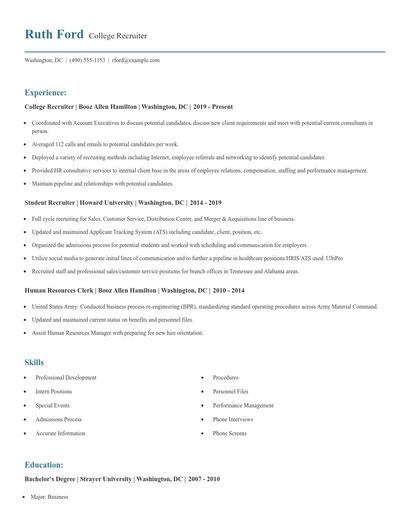 College Recruiter Resume