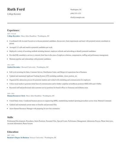 College Recruiter Resume