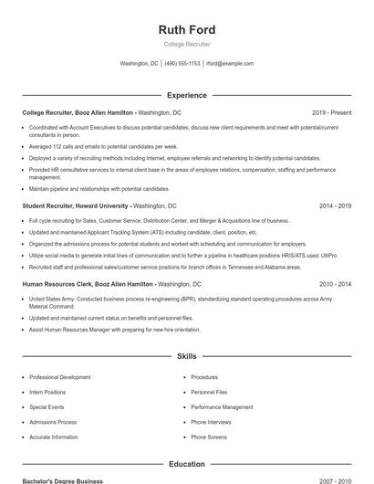 College Recruiter Resume