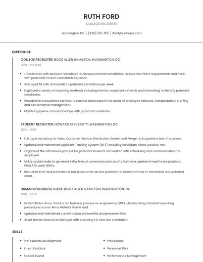 College Recruiter Resume