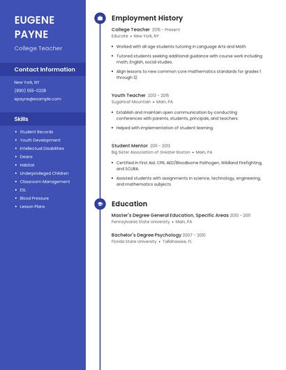 College Teacher Resume
