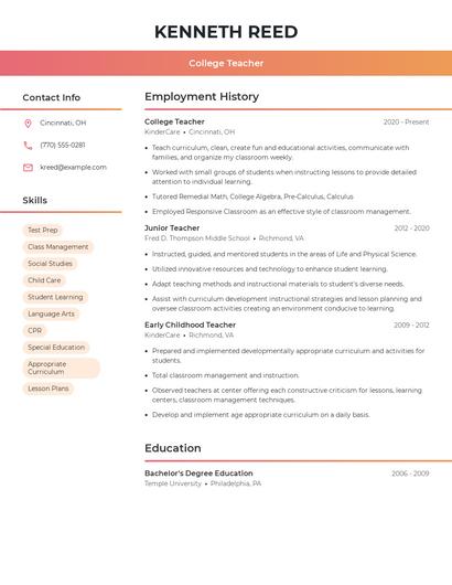 College Teacher Resume