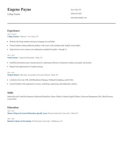 College Teacher Resume