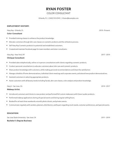 Color Consultant Resume