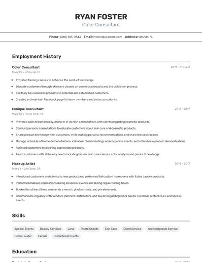 Color Consultant Resume