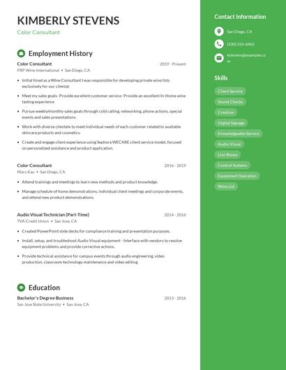 Color Consultant Resume