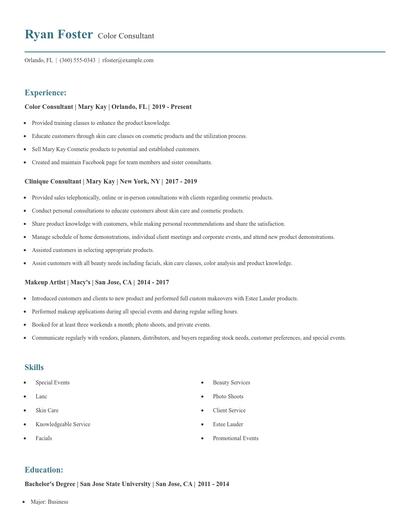 Color Consultant Resume