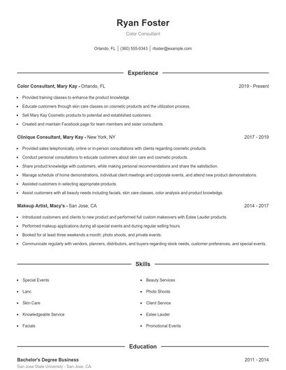 Color Consultant Resume