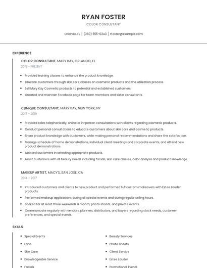 Color Consultant Resume
