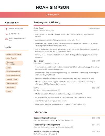 Color Expert Resume