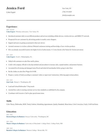 Color Expert Resume