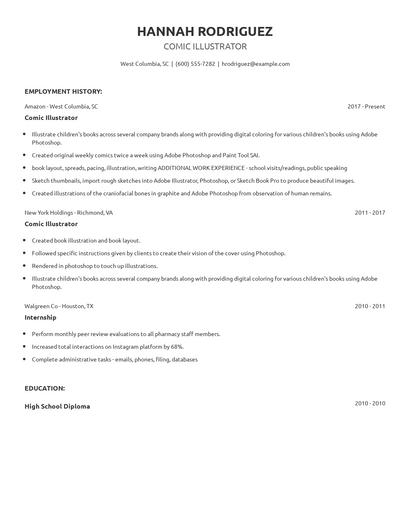 Comic Illustrator Resume