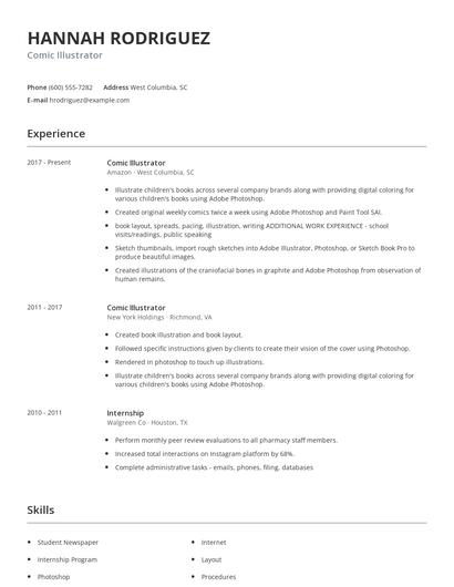 Comic Illustrator Resume