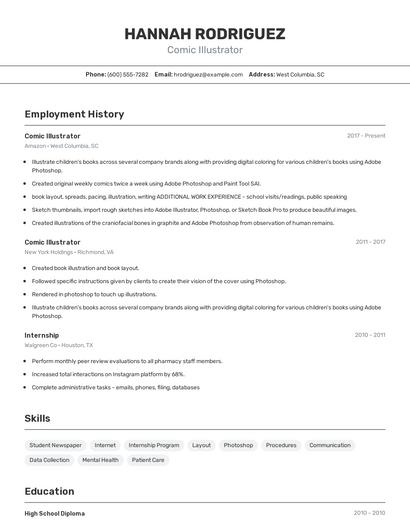 Comic Illustrator Resume