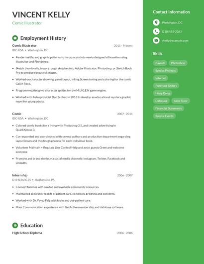 Comic Illustrator Resume