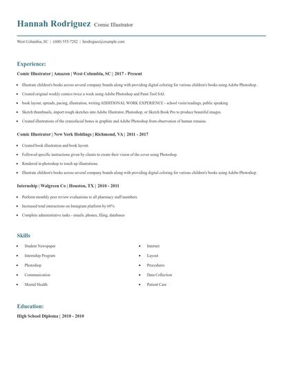 Comic Illustrator Resume