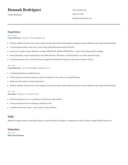 Comic Illustrator Resume