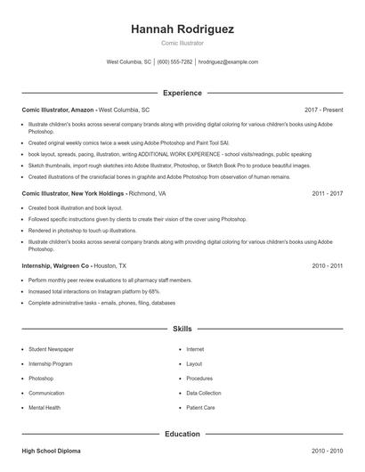 Comic Illustrator Resume