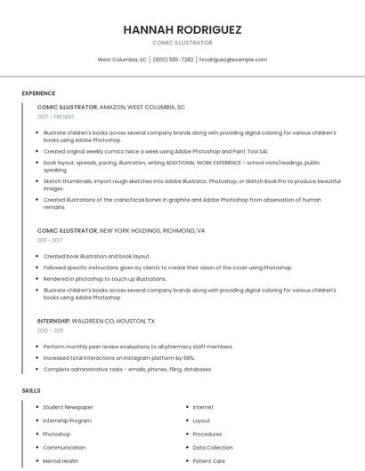 Comic Illustrator Resume
