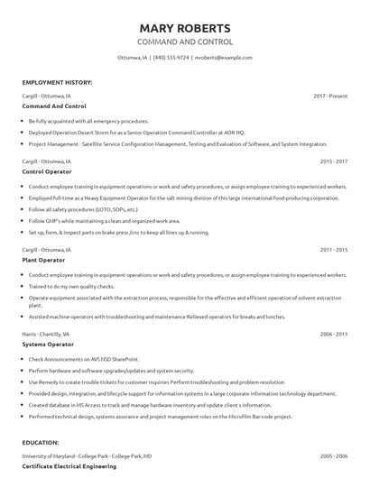 Command And Control Resume