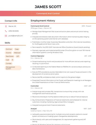Command And Control Resume