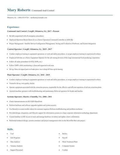 Command And Control Resume