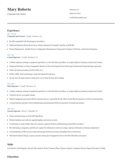 Command And Control Resume