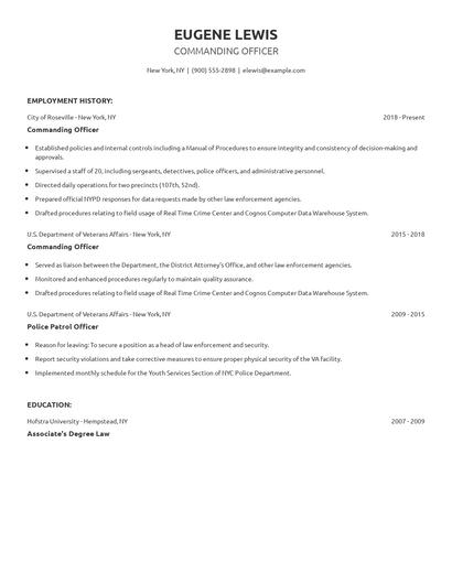 Commanding Officer Resume