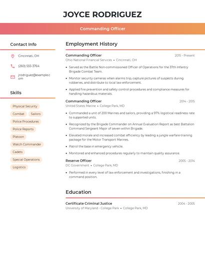 Commanding Officer Resume