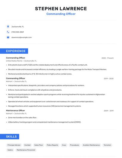 Commanding Officer Resume