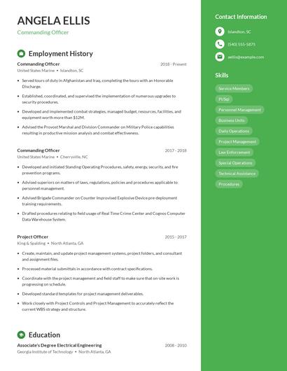 Commanding Officer Resume