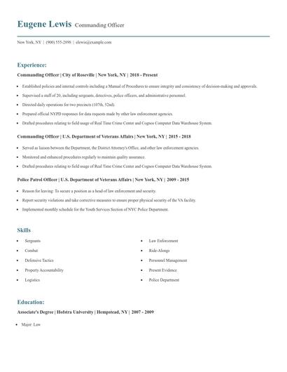 Commanding Officer Resume
