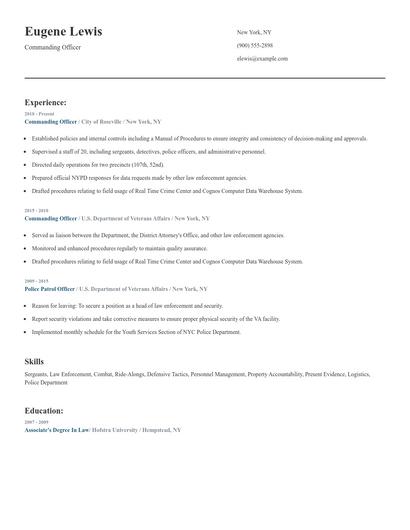 Commanding Officer Resume
