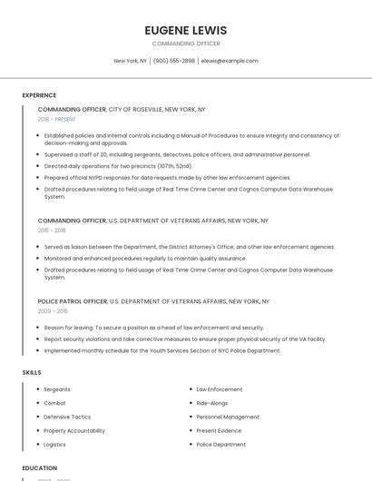 Commanding Officer Resume