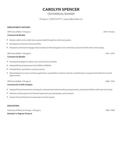 Commercial Banker Resume