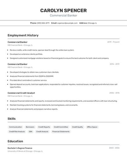 Commercial Banker Resume