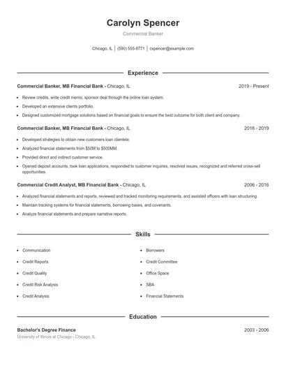 Commercial Banker Resume