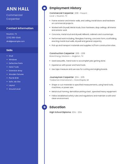 Commercial Carpenter Resume