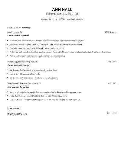 Commercial Carpenter Resume