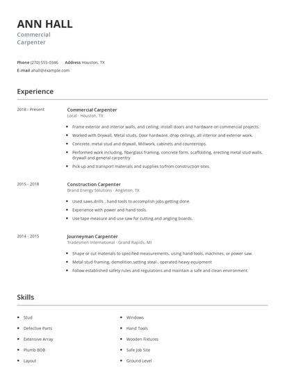 Commercial Carpenter Resume